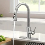 Brushed Nickel Kitchen Faucet Sink Mixer Pull Down Sprayer Single Handle. Fixed Price $32.34.