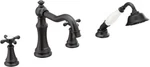 Moen Weymouth Matte Black Roman Tub Filler Trim W/hand Shower Cross Handles Read. Fixed Price $879.20.