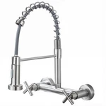 Commercial 8 Inch 2 Handle Wall Mount Kitchen Sink Faucet With Pull Down Sprayer. Fixed Price $42.00.