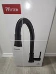 New Pfister Matte Black Kitchen Faucet, High Arc, Three Function Spray Head. Fixed Price $70.00.