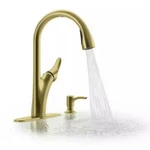Kohler Brushed Gold Transitional Pull Down Kitchen Faucet Single Hole Design. Fixed Price $189.95.