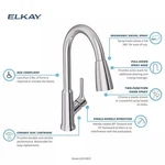 New Elkay LK1410CR Kitchen Faucet Chrome Pull-down Spray, Single Hole, 1.8 Gpm. Fixed Price $44.99.