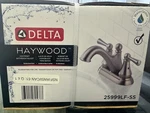 Delta Haywood 2 Handle Centerset Bathroom Faucet Stainless Steel. Fixed Price $59.00.