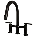 Bwe Modern Double Handle Bridge Kitchen Faucet 3-HOLES 360 Swivel Spout Black. Fixed Price $49.99.
