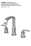 Luxier Contemporary 8 In. Widespread 2-HANDLE Bathroom Faucet With Pop-up Drain. Fixed Price $40.00.