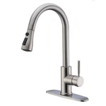Wewe Single Handle High Arc Brushed Nickel Pull Out Kitchen Faucet. Fixed Price $75.98.