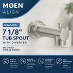 New Moen 172656BN Align 1/8 Tub Spout With Diverter Brushed Nickel Finish. Fixed Price $64.99.