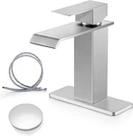 Homikit Brushed Nickel Waterfall Bathroom Faucet, Pop-up Drain, Single Handle. Fixed Price $41.39.