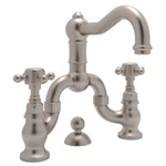 Rohl Acqui A1419XMSTN-2 Satin Nickel Bathroom Cross Handle Bridge Faucet. Fixed Price $799.95.