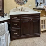 Brand New 42" Wide Maplewood Bathroom Vanity With Sink, Quarts Counter, & Faucet. Fixed Price $850.00.
