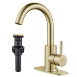 Kohonby Single Hole Brushed Gold Bathroom Sink Faucet, Modern Handle. Fixed Price $78.14.