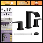 Homevacious Matte Black Waterfall Bathroom Faucet For Sink 3 Hole 8 Inch Widespr. Fixed Price $83.99.