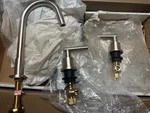 Pottery Barn Exton Lever Handle Widespread Faucet Satin Nickel. Fixed Price $299.00.