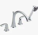 New Delta Lahara Chrome Roman Tub Faucet With Hand Shower Rough-in Valve Set. Fixed Price $300.00.