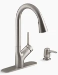 Kohler Setra Kitchen Faucet W/konnect Soap Vibrant Stainless K-R22899-SD-VS. Fixed Price $424.75.