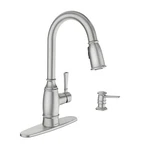 New Moen Noell 87791SRS Stainless One Handle Pull-down Kitchen Faucet With Soap. Fixed Price $110.00.