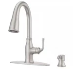 Pfister Rosslyn Single Handle Pull Down Sprayer Kitchen Faucet, Stainless, New. Fixed Price $98.72.