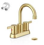 4 Inch 2 Handle Centerset Lead-free Bathroom Faucet, Swivel Spout Brushed Gold. Fixed Price $79.10.