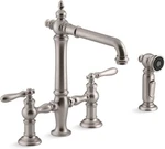 Kohler K-76519-4-VS Artifacts Bridge Kitchen Faucet With Side Spray, Stainless. Fixed Price $920.00.
