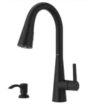 Pfister Barulli Single Handle Pull Down Sprayer Kitchen Faucet Matte Black, New. Fixed Price $98.72.