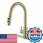 Paking Kitchen Sink Faucet 2 Handles Pull Down Sprayer Brushed Gold PB1056. Fixed Price $182.74.