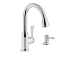 Kohler Motif Kitchen Faucet With Pull-down Sprayer & Soap Dispenser, Chrome. Fixed Price $211.95.