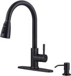 Oil-rubbed Bronze Pull-down Kitchen Faucet With Soap Dispenser And Deck Plate. Fixed Price $113.99.