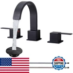 Matte Black Bathroom Faucet 3 Hole Vapsint 8 Inch Widespread Waterfall Piece. Fixed Price $74.12.