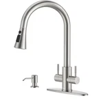 Dayone 2 Handle Kitchen Faucet W/ Soap Disp-brushed Nickel-pull Down Sprayer. Fixed Price $45.49.