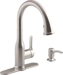 Kohler Cruce R26372-SD-VS Single Handle Pull Down Kitchen Faucet Nickel. Fixed Price $186.95.
