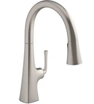 Kohler K-22062-VS Graze 1.5GPM Pull Down Kitchen Faucet, Vibrant Stainless Steel. Fixed Price $429.00.