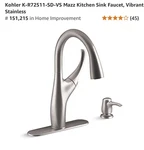 Kohler Mazz R72511-SD-VS Pull-down Sprayer Kitchen Faucet Vibrant Stainless. Fixed Price $135.00.