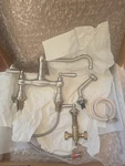 Blanco 157-143-ST Bridge Kitchen Faucet With Side Mixing Spray Satin Nickel. Fixed Price $525.00.