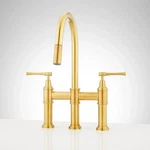 Signature Hardware 455767 Hurston 1.8 Gpm Bridge Pull Down Kitchen Faucet, Gold. Fixed Price $419.48.