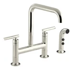 Kohler Purist K-7548-4-SN Widespread Bridge Kitchen Faucet Polished Nickel New. Fixed Price $778.00.