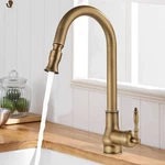 Antique Brass Kitchen Faucet Pull Down Sprayer Single Handle Sink Mixer. Fixed Price $69.00.