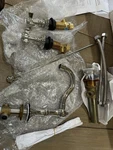 Pottery Barn Langford Cross Handle Widespread Bathroom Faucet Polished Nickel. Fixed Price $299.00.