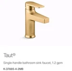 Kohler Taut Single-handle Bathroom Faucet With Pop-up Drain Brass. Fixed Price $225.00.
