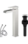 Tall Bathroom Vessel Sink Waterfall Faucet With Pop Up Drain Brushed Nickel. Fixed Price $29.74.