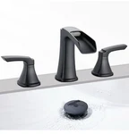 Sanliv Matte Black Waterfall Bathroom Faucet 3 Hole, 4-16 Inch Widespread. Fixed Price $51.00.
