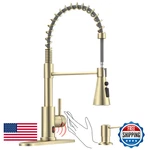 Dayone Brushed Gold Touchless Kitchen Sink Faucets Soap Dispenser Pull Down. Fixed Price $174.79.