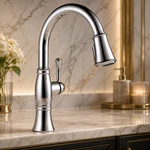 Delta Cassidy Single Handle Pull-down Kitchen Faucet Lumicoat Chrome 9197PR-DST. Fixed Price $299.99.