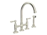 Rohl San Julio Two Handle Bridge Kitchen Faucet W/ Side Spray, Polished Nickel. Fixed Price $2047.52.