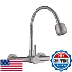 Flwueue Wall Mount Kitchen Sink Faucet With Sprayer 8 Inch Center, Brushed Nick. Fixed Price $91.67.
