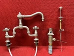 Used Polished Chrome Newport Brass Fairfield Kitchen Bridge Faucet 9451. Fixed Price $299.96.