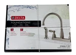 New Delta Foundations 21988LF-SS 2-HANDLE Standard Kitchen Faucet Side Sprayer. Fixed Price $87.95.