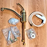 Delta Gourmet Single Handle Polished Brass Kitchen Faucet 451-PB With Spray. Fixed Price $135.00.