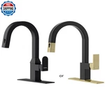 Dayone Black Square Kitchen Faucet Modern Pull-down Sprayer 2-MODE Sink. Fixed Price $69.49.
