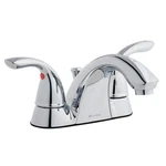 Glacier Bay Builders 4" Centerset Double Handle Low-arc Bathroom Faucet, Chrome. Fixed Price $26.45.