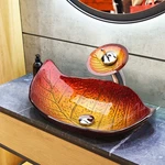 Aquaterior Leaf Shape Glass Sink Transitional Style Waterfall Faucet Bathroom. Fixed Price $179.90.